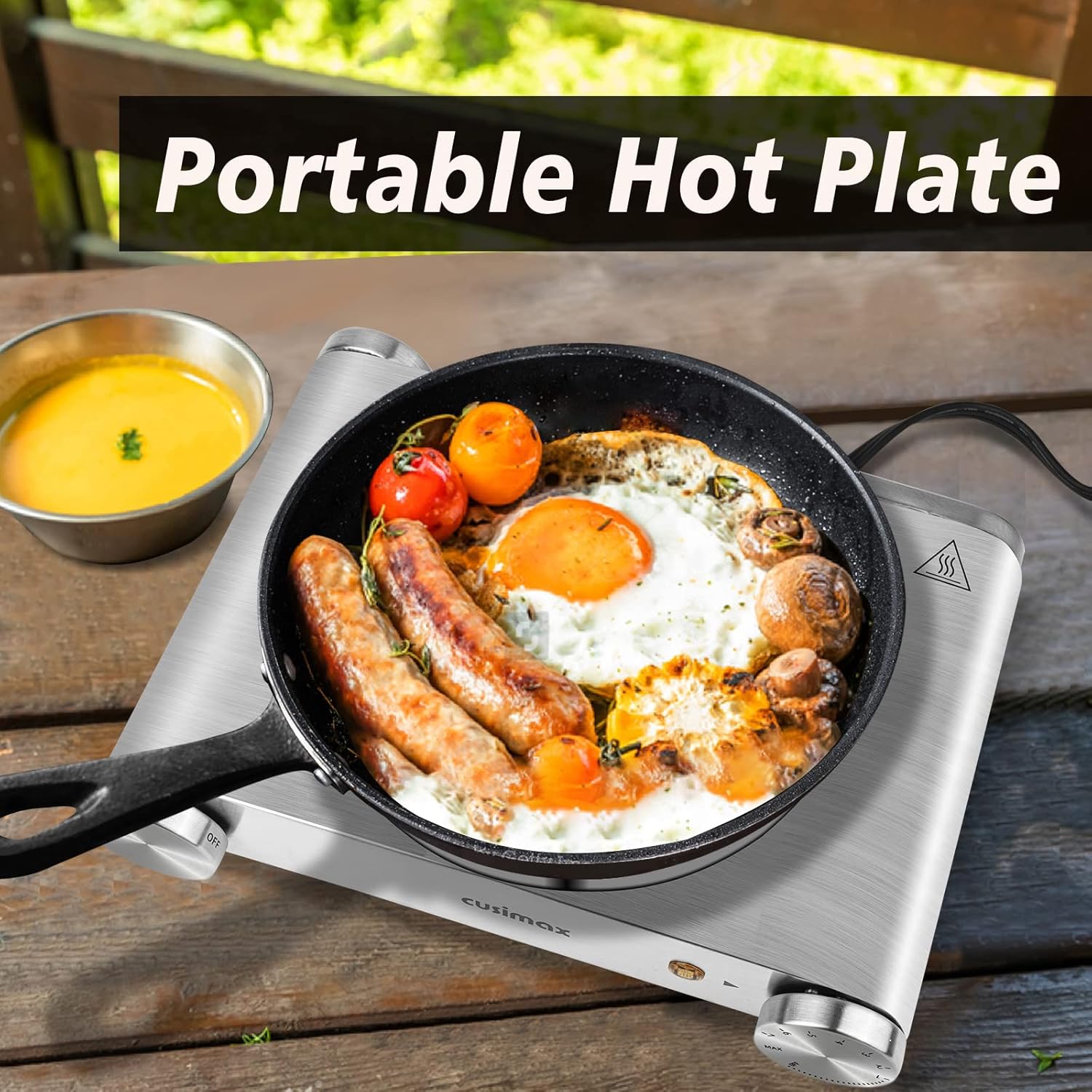 CUSIMAX Electric Hot Plate 1500W Single Burner Cast Iron Hot Plates for cooking Portable Stove Electric Burner with Adjustable Temperature Control Silver Stainless Steel Non-Slip Rubber Feet - Image 7