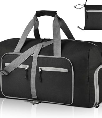 65L Travel Duffle Bag for Men Women - Foldable Duffel Bag with Shoes Compartment - Overnight Bags Waterproof & Tear Resistant(Black)