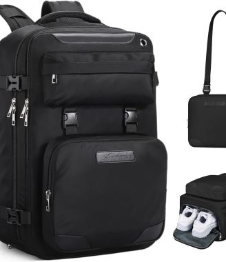 Maelstrom Travel Backpack for Women Men,35L Laptop Backpack Fits 17-Inch Laptop,Waterproof Carry On Backpack for Airplanes with Detachable Crossbody Bag&Shoe Compartment,Black, Large